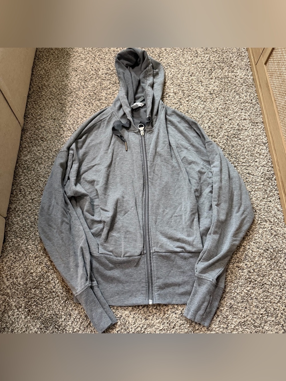 Women’s Gray Athleta full-zip hoodie with a high ribbed waistband size small